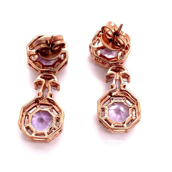 FARA Rose Gold Plate over Sterling Silver & Amethyst Dangle Pierced Earrings 189 - Picture 6 of 7